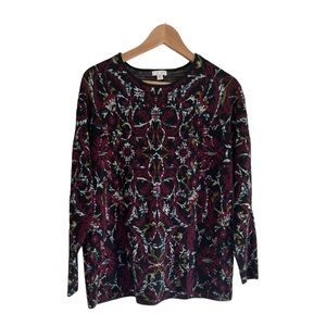 J. Jill-jacquard tapestry pullover sweater size medium petite Dark purple